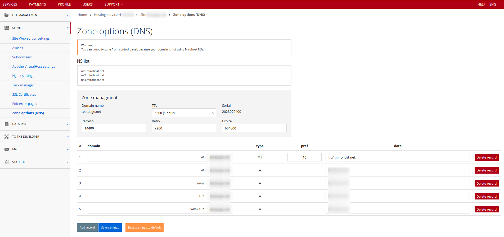 DNS settings