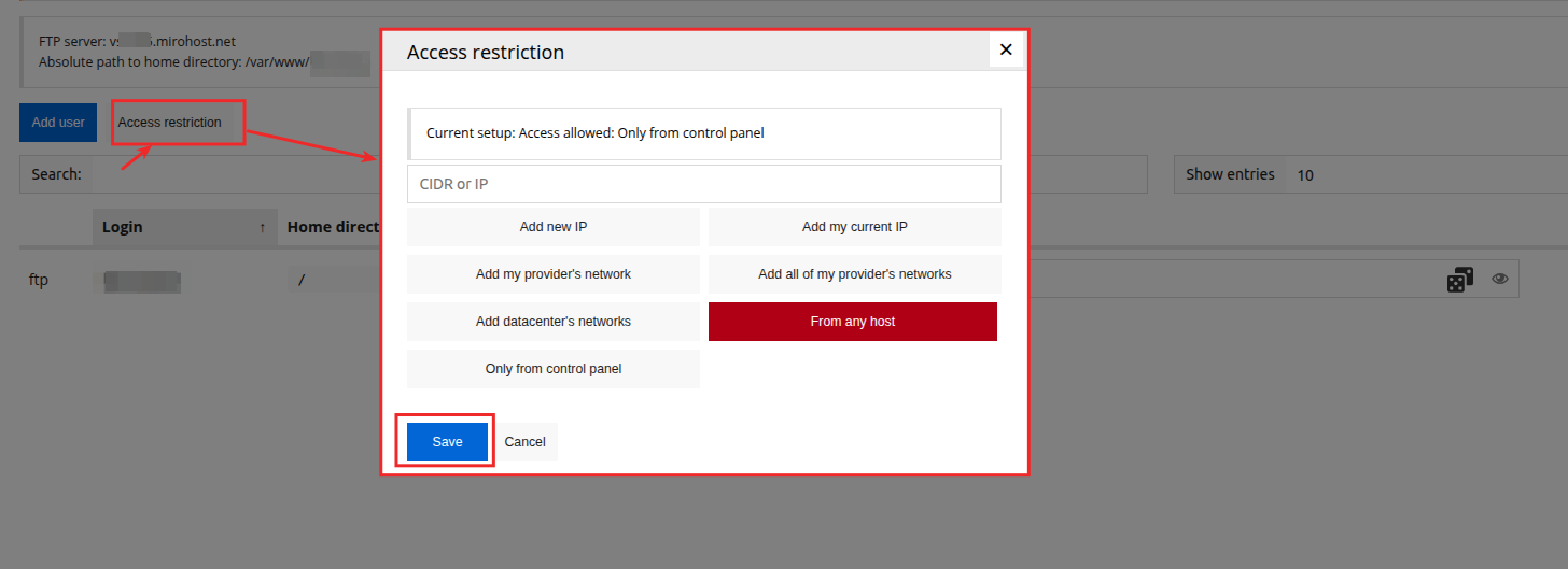 Managment FTP/SSH access