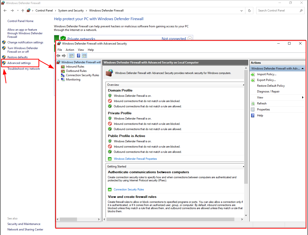 Advanced settings Firewall