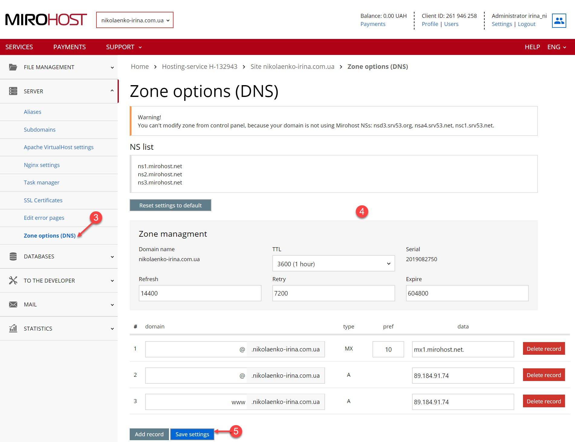 DNS settings