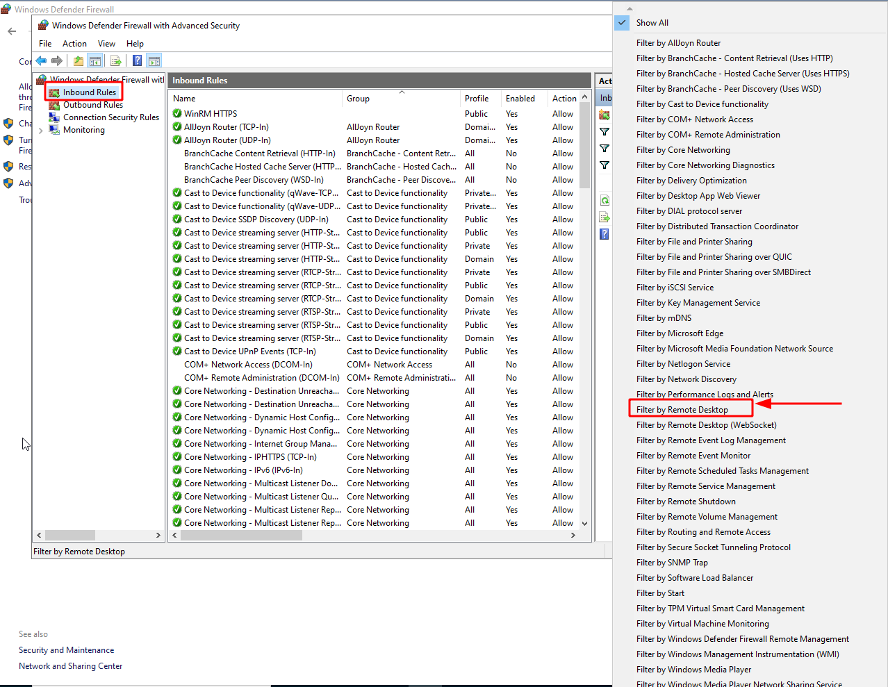 Firewall Windows RDP